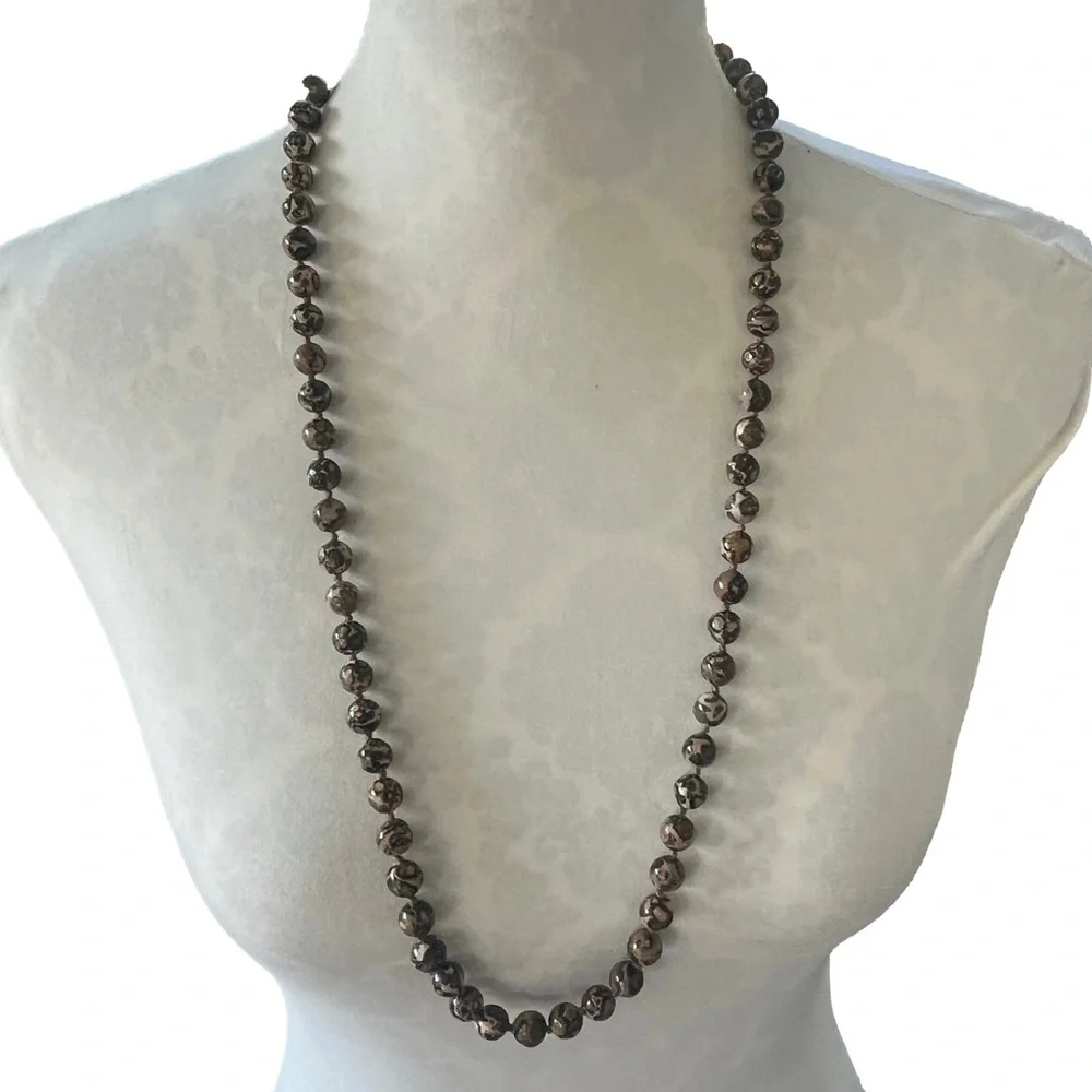 Leopard Skin Jasper Beaded Necklace – Stone Jewelry – Earth Tone Statement Piece